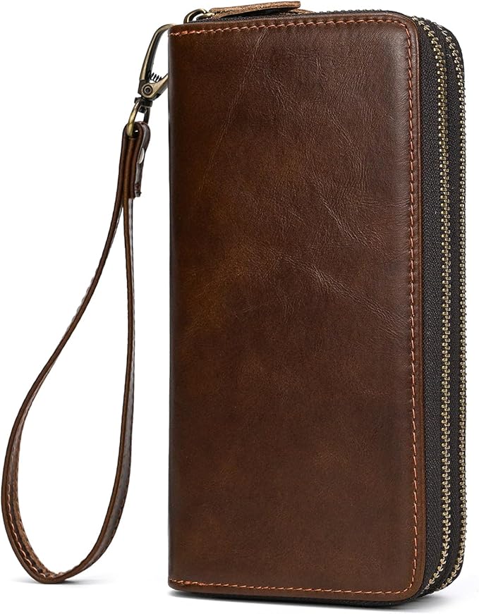 Genuine Leather Long Wallet for Men, Large Capacity Purse Clutch Bag Handbag Checkbook Cash Credit Cards Phone Holder | Large Capacity