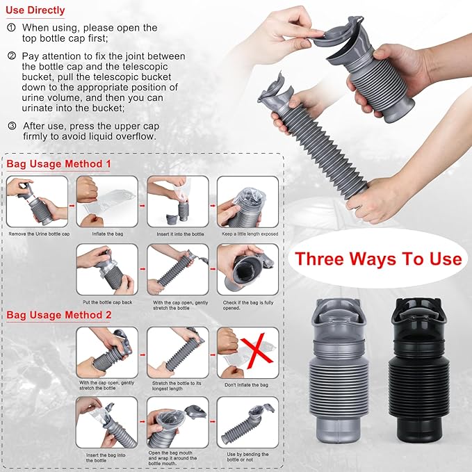 Pee Bottles For Men,Collapsible Urine Bottle With Disposable Replacement Bags,Car Pee Bottle For Men And Women,750ml,Leakproof,2-Piece Set Emergency Urinal For Road Trips,Traffic Jams And Camping