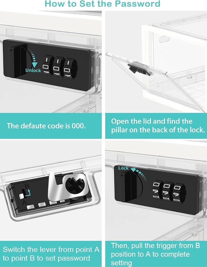 Large Medicine Lock Box for Safe Medication, Lockable Storage Box for Snacks Food, Phone Lock Boxes with Combination Code for Home/Dorms/Office Storage Lockers