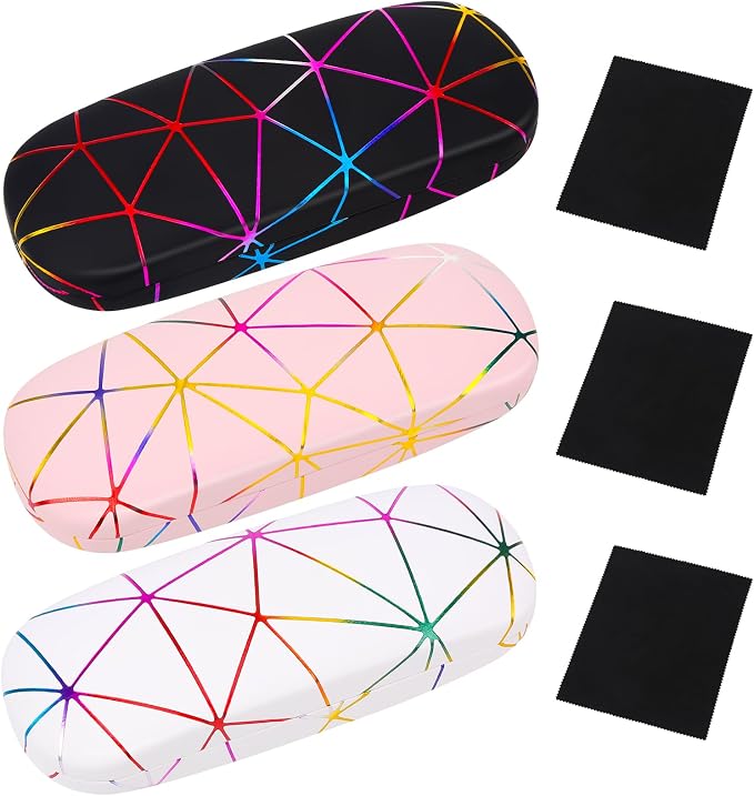 3 Piece Eyeglasses Case，Hard Shell Glasses Case Protective Case with Cleaning Cloth Reading Glasses Case