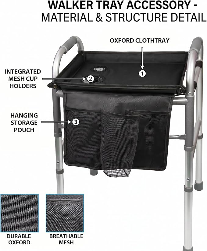 Walker Tray for Folding Walker with Baffles and Cup Holder,Trays for Walkers Detachable,Walker Trays for Rolling Folding Walker,Walker Accessories for Elderly