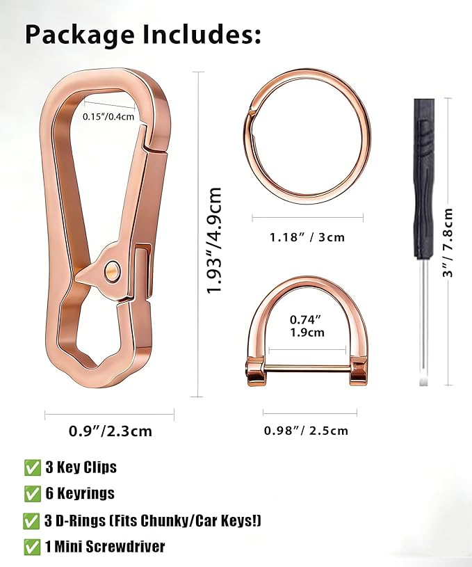 Metal Key Chain Carabiner Clip with Key Ring and D Ring | Heavy duty build, full accessory packs, quick release, multi purpose hook, belt loop holder, separate home and car fob sets