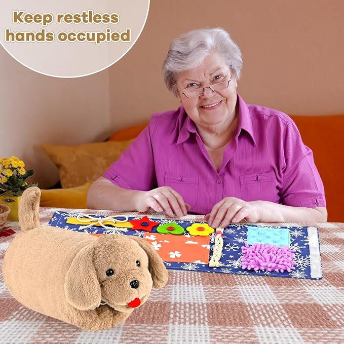 Fidget Blanket and Muff Dog for Adults with Dementia,Alzheimers Dementia Activities Products for Seniors and Elderly ,Gift Game and Sensory Fidget Toys for Alzheimer’s or Dementia
