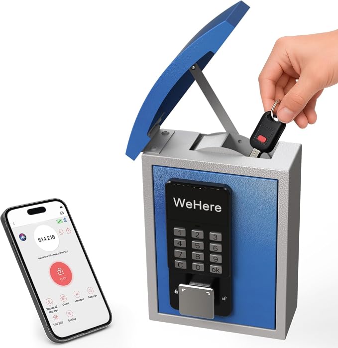 WeHere Key Lock Box Wall Mount with Key Drop Slot, Smart Digital Lockbox, OTP/APP Bluetooth/Wi-Fi/Fixed Code/Key Unlock, Key Safe Security Storage for House Outside, Realty Business, Apartment, Store