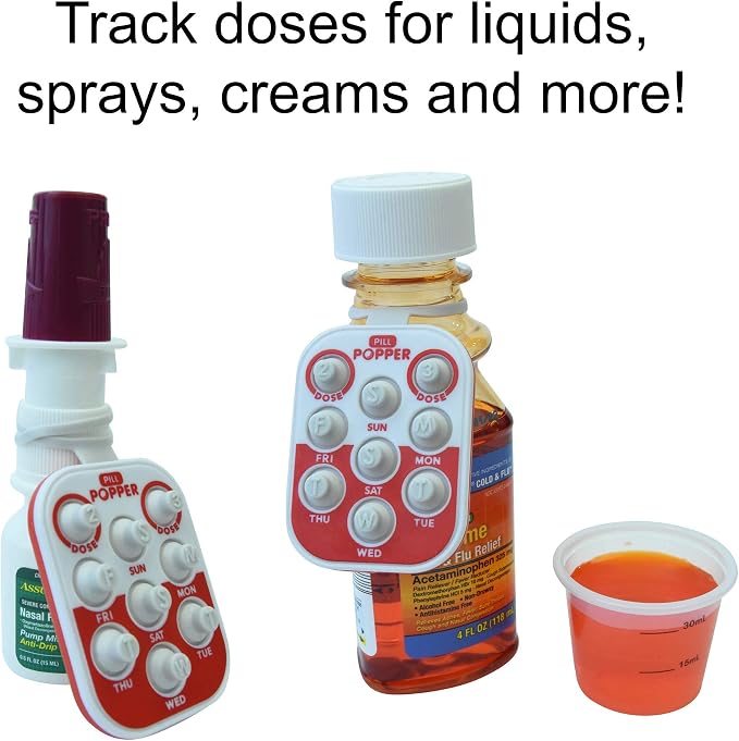 Pill Popper Medication Tracker, Daily Pill Reminder, Small and Portable Memory Aid with Buttons, Attaches to Pill Container, Tracks up to 3 Doses per Day, Multicolor, 2-Pack