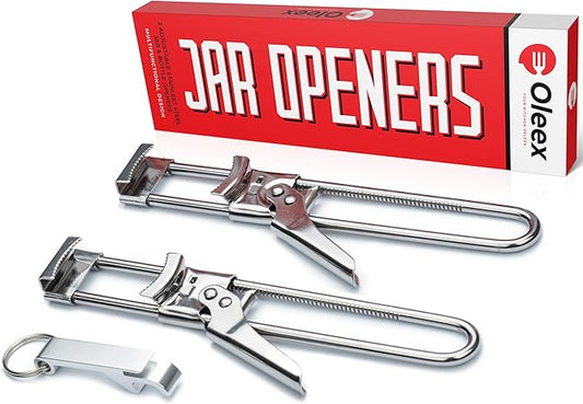 Oleex Jar Opener for Weak Hands (x2) with Keychain Bottle Cap Opener. Easy Seniors Arthritis, Kids Openers. Gripper Tight Lid Opener, Kitchen Gadgets