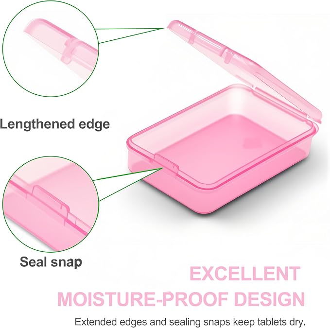 6 PCS Small Pill Box, Tiny Pill Case,Mini Clear Plastic Storage Containers Cute Travel Pill Organizer Case Portable for Pocket Purse Briefcase (Pink)