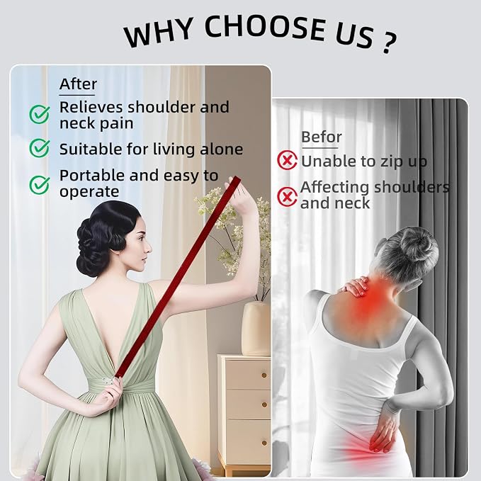 Lenporl Zipper Helper Pull for Dresses with 5 Hooks and Reinforced Design Zipper Helper with Detachable Clip Includes Bonus Metal Chain for Seniors and Pregnant Women (Claret)