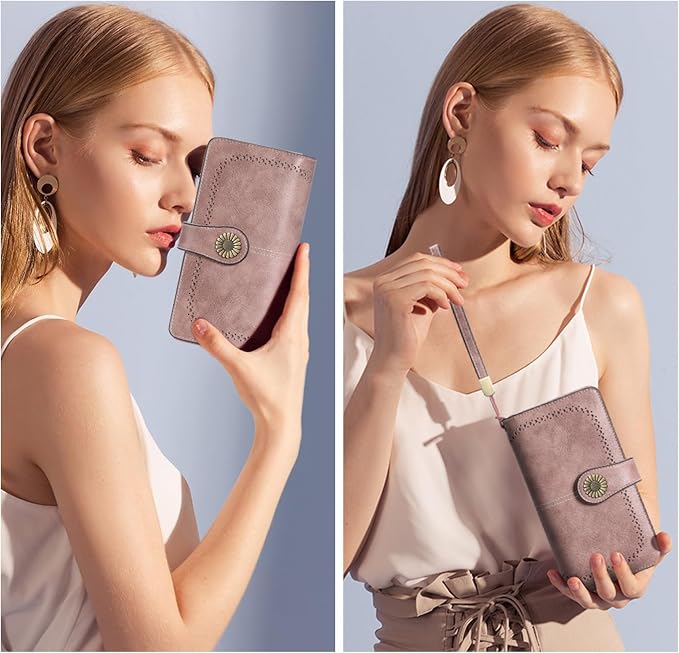 SENDEFN Wallets for Women Leather Credit Card Holder with RFID Blocking Large Capacity Wristlet | with RFID Blocking