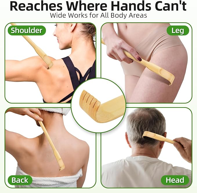 Bamboo Back Scratcher 5 PCS, 16.5 Inch Long Handle | Wooden Back Scratchers, 100% Natural Back Scratchers for Adults Men Women Gift