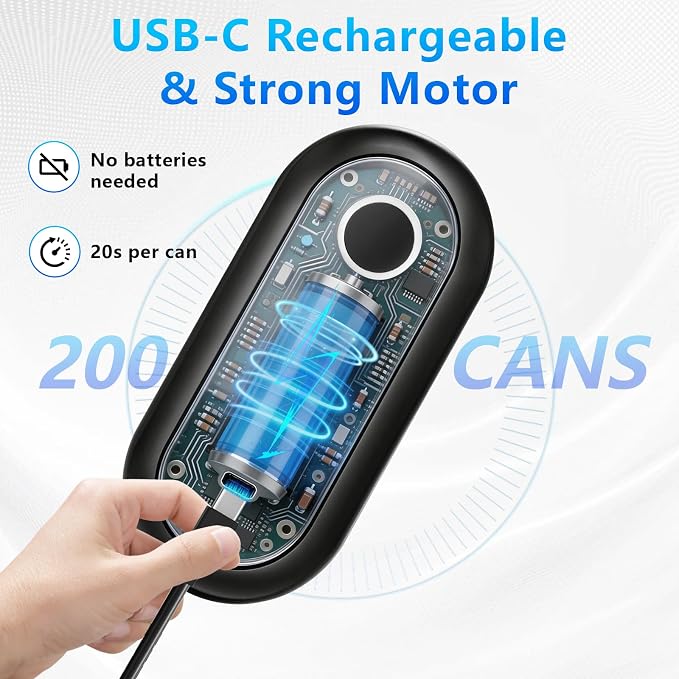 SAKAMOSH One-Touch Auto Stop Electric Can Opener | Smooth Safe Edges, Cordless Rechargeable, One-touch Auto Stop, Compatible with Most Can Sizes, Great for Seniors, Arthritis