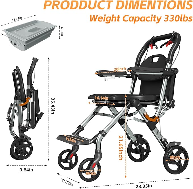 Portable Bedside Commode Chair 3-in-1, Foldable Toilet Chair with Raised Seat & Shower Chair, for Use with Wheelchairs for Adults, Heavy Duty Commode for Elderly, Disabled, Supports 330 lbs (BLACK)