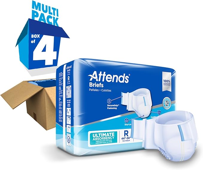 Attends Confidence® Adult Unisex Disposable SmartCool® Briefs, Regular, 44"-56" Waist, SecureGrip Tab Closure, Ultimate Absorbency, Breathable Materials, 80ct Case
