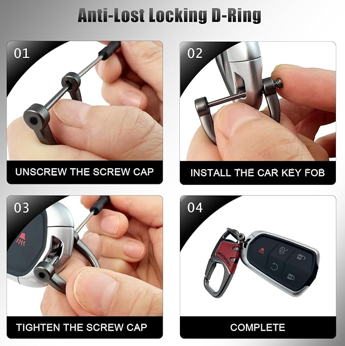 Keychain Carabiner Clip,Heavy Duty Belt Loop Car Key Ring Holder | Durable metal build, mens EDC accessory, 4 key rings, secure locking D-ring, fits belt loops, holds home, car key fobs