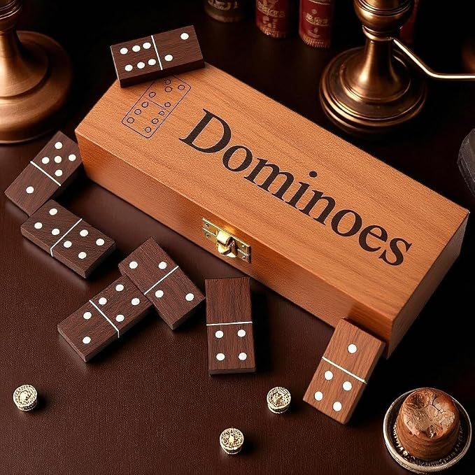 T one Dominos Set for Adults with Wooden Box(28 Tiles) | Dominos for Kids | Family Party Game | Gift for Birthday/Christmas/Father Day (Design-1)