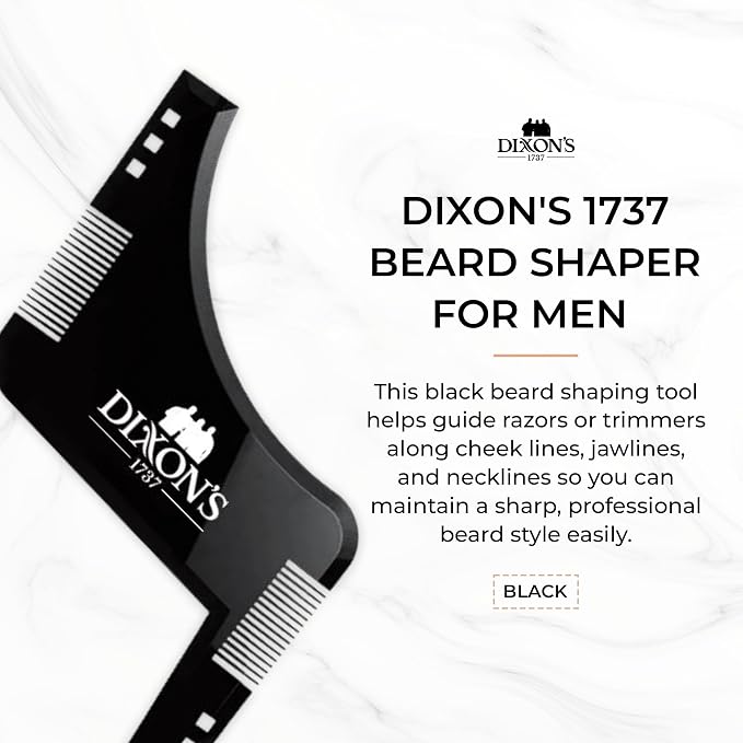 Dixon's 1737 Black Pro Beard Shaper for Men – Transparent Beard Line Up Tool with Comb Edges, Beard Template for Cheek Line, Neckline and Jawline Trimming