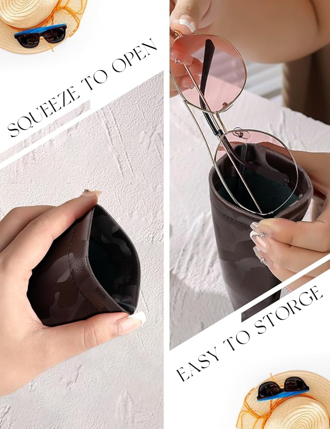 4 Pcs Squeeze Top Sunglass Case with Cleaning Cloth, Soft Leather Eyeglass Case Portable Sunglasses Pouch