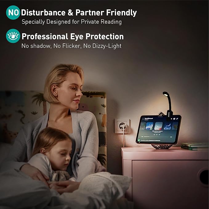 Rechargeable Book Light - 9LED Vertical Reading Light w/ 9 Color Temp, Stepless Dimming, 50H Battery, USB-C, Clip & Magnet - Gift for Book Lovers