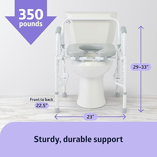 Medline Drop Arm Commode Chair for Adults and Seniors, Padded Seat, Removable Pail, Splash Guard, Drop-Down Arms, 350 lb. Weight Capacity