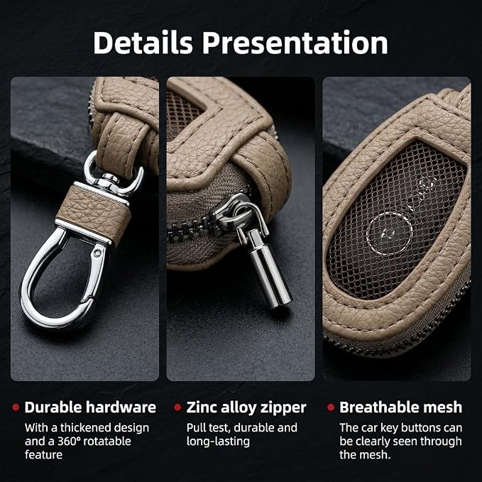 1PC Car Key Fob Case, Leather Car Key Holder for Purse, Automotive Smart Key fob Holder with Hook, for Remote Key Fob