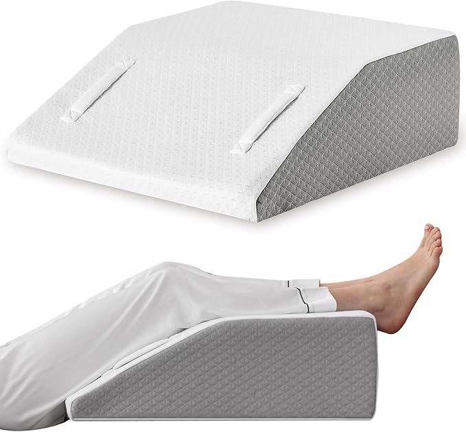 Ruqmuis Leg Elevation Pillow for After Surgery, 10inch Foam Leg Elevating Pillow for Swelling and Blood Circulation, Leg Wedge Pillow for Sleeping, Knee Pillow for Knee Hip Ankle Pain Relief, White