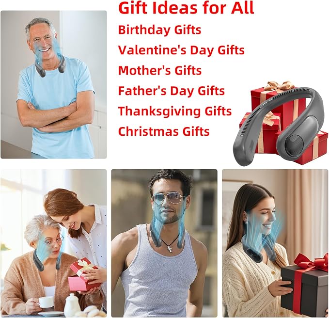 Portable Neck Fan, Personal Wearable Bladeless Fan for Outdoor Indoor, LED Display, 360° Cooling, 4-Speeds, 6000mAh USB Rechargeable, Birthday Gifts for Men Women Dad Mom (Dark grey)