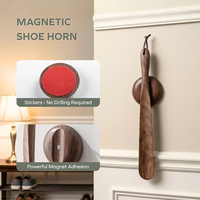 muso wood Shoe Horn 15" Long Handle for Seniors, Wooden Shoehorn for Men Women Kids Pregnancy
