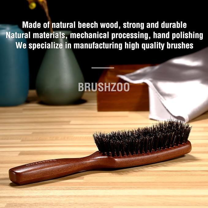 Hair Brush for Men Fine Thin Wavy Hair, Boar Bristle Hair Brush for Add Shine Improve Texture Reduce Frizz, Hairbrush for Beard Straightens Softens