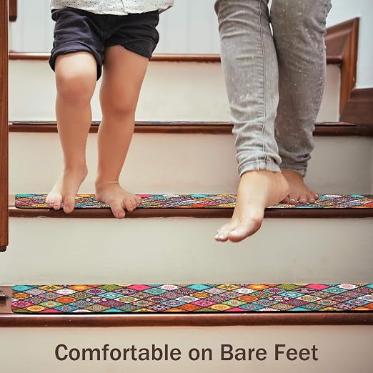 Non Slip Carpet Stair Treads for Wooden Steps Indoor, 15 Pack Stair Runners Covers Staircase Step Rugs Stair Mats for Kids Elders and Dog