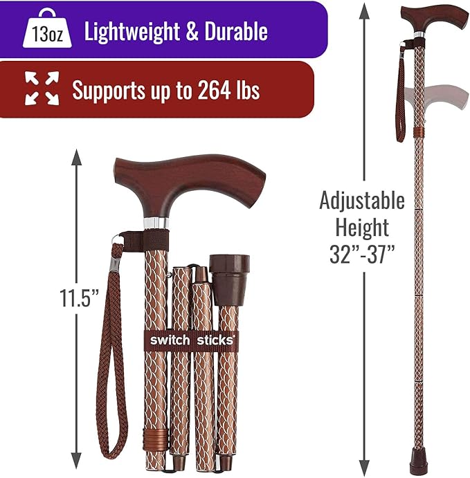 Switch Sticks Walking Cane for Men or Women, Foldable and Adjustable from 32-37 Inches, FSA and HSA Eligible