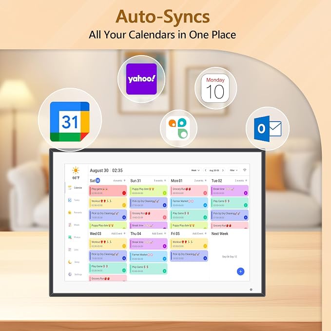 10.1 inch Digital Calendar & Chore Chart,Smart Touchscreen Interactive Display for Family Schedules, Wall & Desk Mountable, Digital Photo Frame Functon, Great for Organizing Your 2026 Calendar