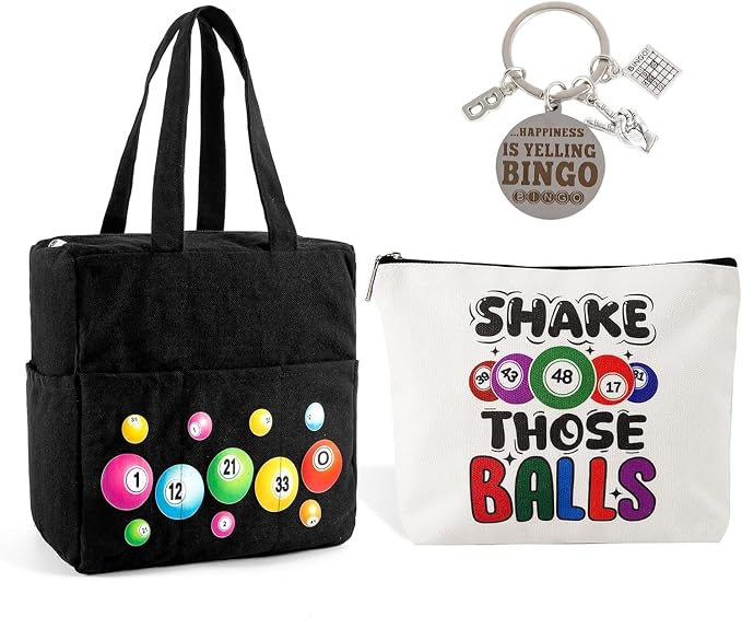 Bingo Bag with Pockets on Clearance for Daubers Dobbers Supplies Accessories,Zipper Bingo Makeup Bag,Digital Game Keychain,Gifts Set of 3 for Game Lover Gambler Women Adults Seniors Elderly