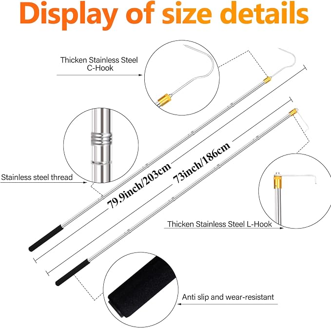 Truck Cargo Retriever Heavy Duty, Cargo Grabber Truck Cargo Retriever29-74 | Versatile Heavy-Duty Pickup Truck Bed Hook Bar, Comfort Foam Handle, Fits Pickup, RV, SUV (With Two Long Hooks)