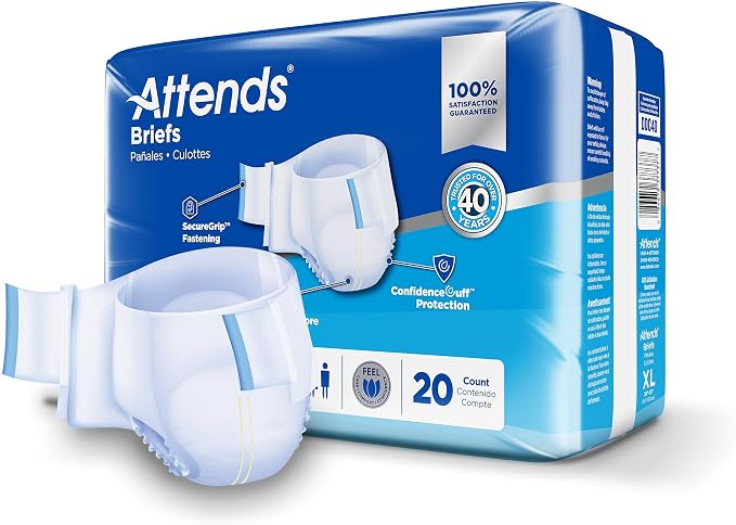 Attends Confidence® Adult Unisex Disposable SmartCool® Briefs, X-Large, 58"-63" Waist, SecureGrip Tab Closure, Ultimate Absorbency, Breathable Materials, 20ct Bag