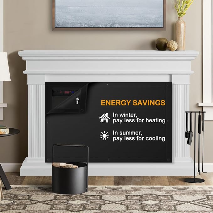 FLASLD Magnet Fireplace Cover Blocker, 39" x 32" Fireplace Blanket Stops Overnight Heat Loss, Fireplace Draft Stopper Save Energy for Iron Frame