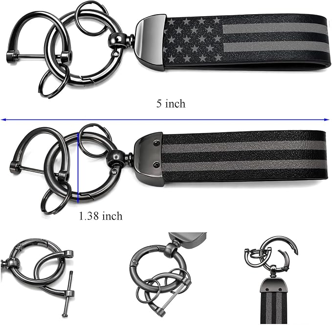 American Flag Keychain for Men Women, Leather USA Flag Key Chain for Daily | Flag keychain adds heritage patriotic style, Metal D-ring keep daily keys grouped,Practical gift for dads, husbands, wives