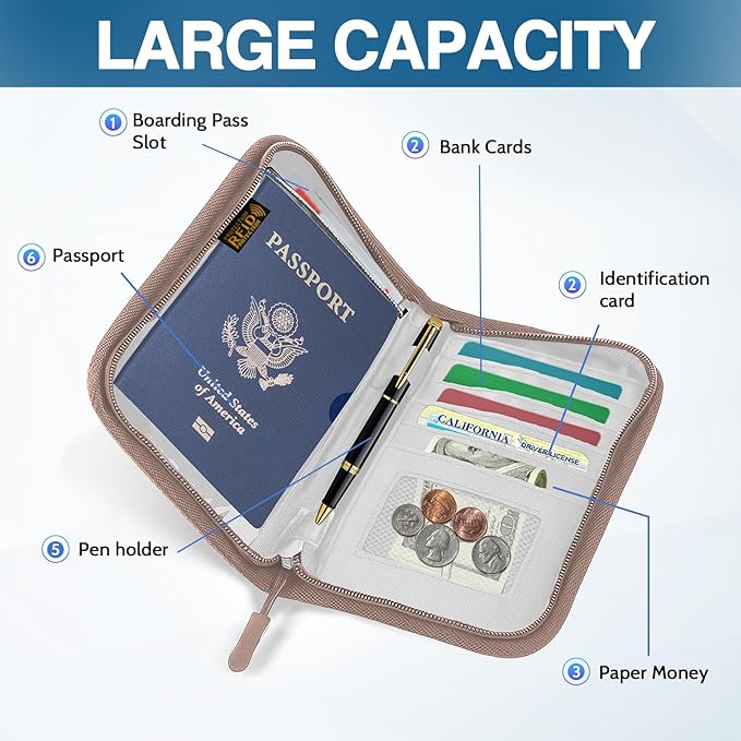 Passport Holder for Travel, Women Rfid Blocking Passport Wallet, Travel Essentials Premium Wallets, Waterproof Passport Holders Bag for Men Traveling, Travel Document Organizer Credit Cards Case
