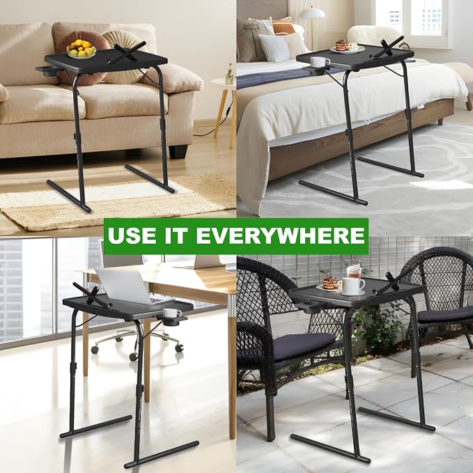 2PK TV Tray Table with Cup Holder, Max Folding TV Dinner Tray w/6 Height & 3 Tilt Angle, Adjustable TV Trays for Eating on Couch, Large Foldable Laptop Table, 16.9 x 22 x 29.1inch, 110lbs