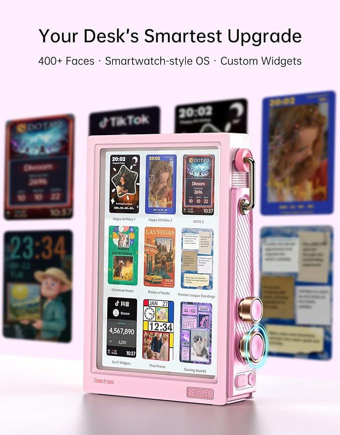 Divoom Times Frame 10.1-Inch WiFi Digital Picture Frame & Desk Display | 64GB, Free App, No Subscription Fees, Upload Photos/Videos, Calendar, Weather, Sports Scores, DIY Content, Pink