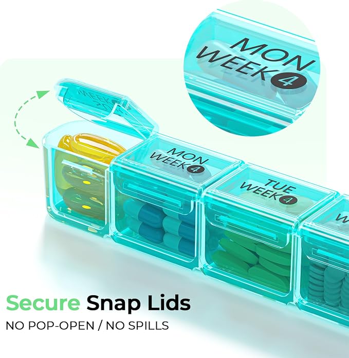 Daviky Monthly Pill Organizer 28 Day, 4 Week Pill Box with Removable Weekly Trays, Large BPA-Free Pill Organizer for Vitamins, Supplements and Medication, Travel Pill Case with Storage Box, White