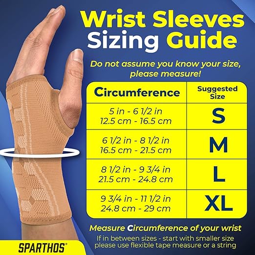 Sparthos Wrist Support Sleeves (Pair) - Compression Wrist Brace for Men and Women - Carpal Tunnel Tendonitis Arthritis Pain Relief Sports Injuries Instability Wrists Palm Hand Pain RSI (Beige-XL)