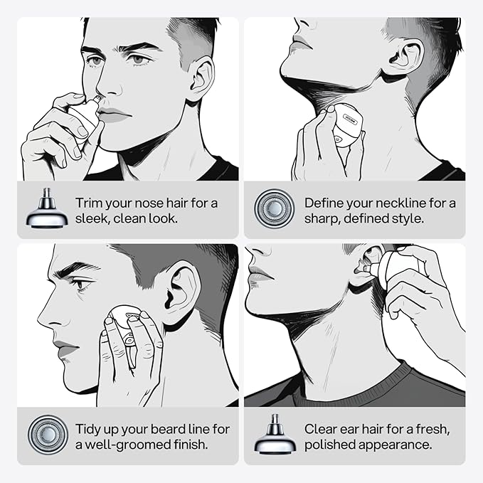 yoose 2-in-1 Grooming Tool for Men – Mini Electric Shaver & Nose Hair Trimmer, Alloy Unibody, Compact & Travel Ready, IPX7 Waterproof, USB-C Rechargeable for Quick Touch-Ups, Silver