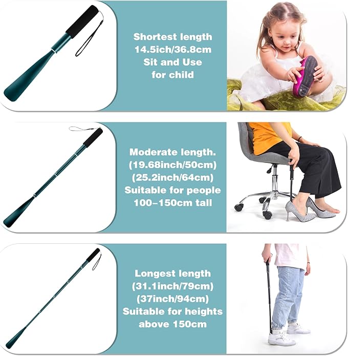 Shoe Horn,Long Retractable Aluminum Shoe Horn Long Handle for Seniors,Men,Women and Kids