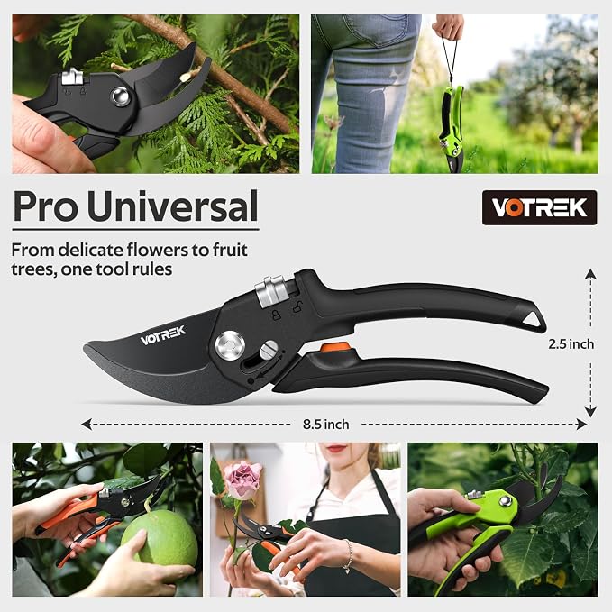 VOTREK® Pruning Shears, Patented Stepless Handle Opening for Any Hands