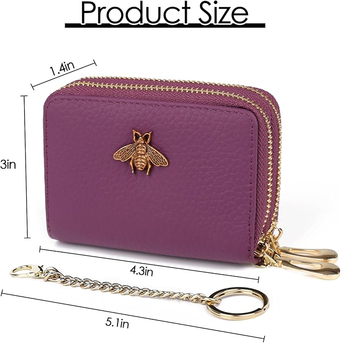 imeetu RFID Credit Card Holder, Small Card Wallet Women, Leather Card Case | Genuine Leather Women's Card & id Cases, Change Coin Purse with Zipper Keychain id Window, 20 Colors & 3 Styles, Daily, Gifts