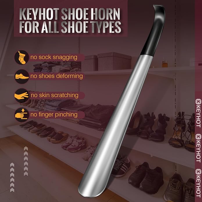 Metal Shoe Horns 7.5-16.5“, Shoehorns Long & Travel for Kids Adult | Stainless Steel Shoehorns, Shoe Spoons, Portable Compact Lightweight Wear Shoes Helper for Boots Men Women