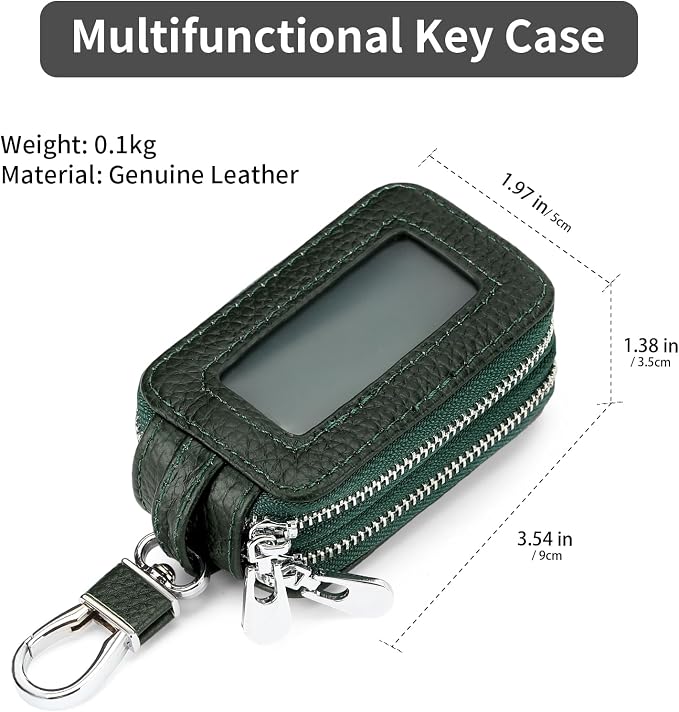 SENDEFN Car Key Fob Case Double Zipper Leather Smart Remote Keychain Protector Holder with Transparent Window