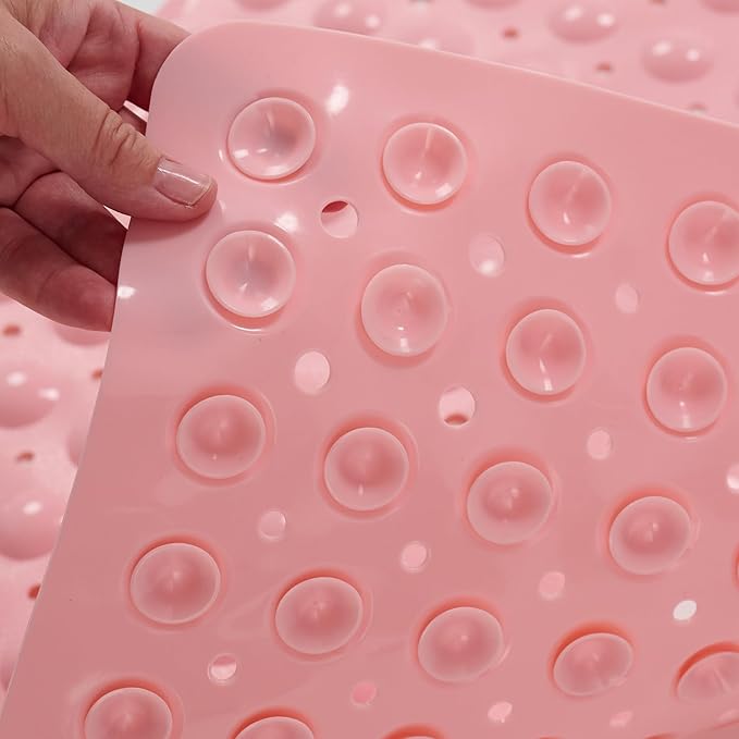 ENKOSI Square Shower Mat – 21 x 21 Inch Non-Slip Mat with Suction Cups and Drain Holes – Anti-Slip Square Bathroom Bathtub Shower Mats for Inside Shower (21x21 Baby Pink)
