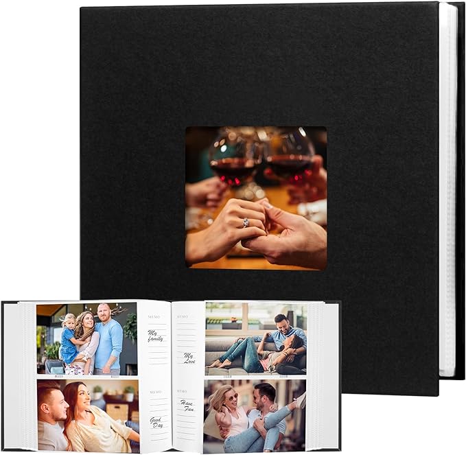 4x6 Photo Album Holds 240 Photos with Writing Space, Leather Cover Picture Book with Front Window for Family Wedding Baby Travel & Graduation Memories, Black