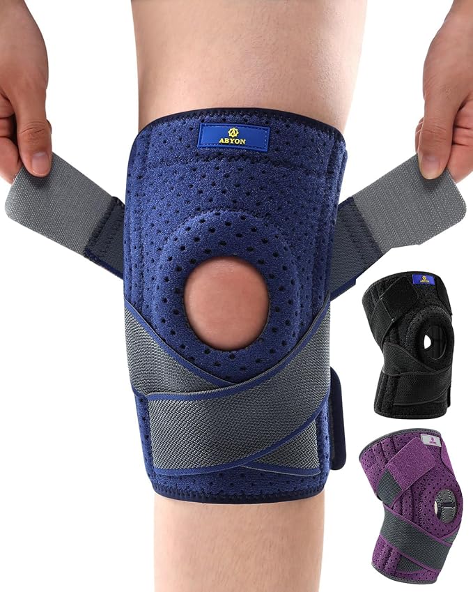 ABYON Knee Brace for Men & Women Meniscus Tear, Knee Support with Dual Side Stabilizers & Crossed Compression Straps for Knee Pain Relief, ACL, Arthritis and Post-Surgery Recovery